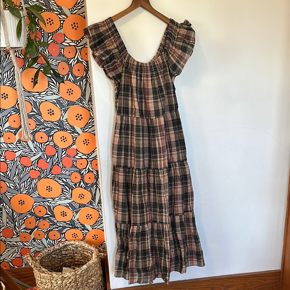 Madewell Plaid Ruffle Sleeve Maxi Dress | small